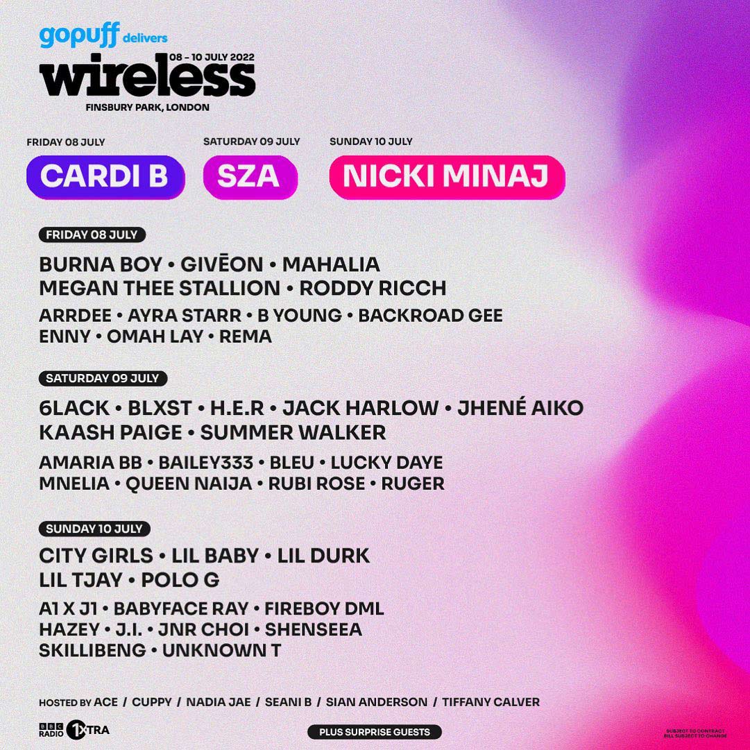 Wireless Festival 2022 at Finsbury Park on Sun 10th July 2022 Flyer