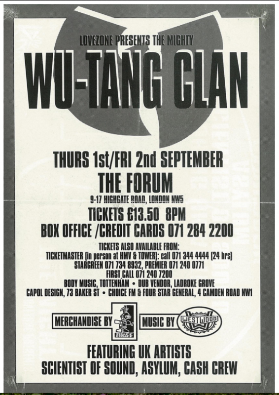 Wu Tang Clan at The Forum on Fri 2nd September 1994 Flyer