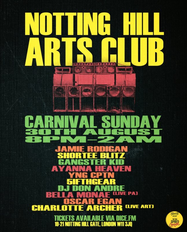 CARNIVAL SUNDAY at Notting Hill Arts Club on Sun 30th August 2026 Flyer